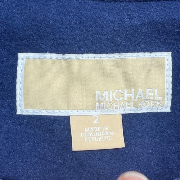 MICHAEL KORS Womens Blue Hooded Wool Blend Full Zip Trench Coat Size 2 - Picture 3 of 7